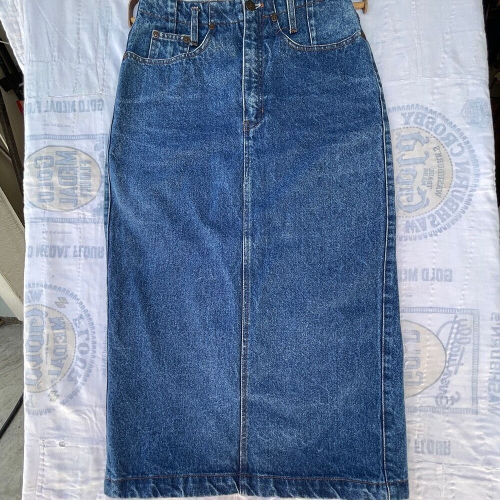 Vintage The GAP Denim Maxi Skirt 80s High Waist Jean Western Long Skirt - Size 5